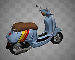 Low polygon scooter model with blue, rusted textures. Created by __stylo0__, this contains around 3,000 vertices.