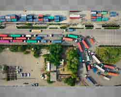 Bird's eye view of trucks navigating harbor traffic, by __Tom Fisk__. This low resolution example video uses the h264 codec